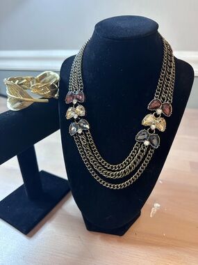 Multicolor Crystal Statement Layered Necklace & cuff bracelet: Chloe & Isabel